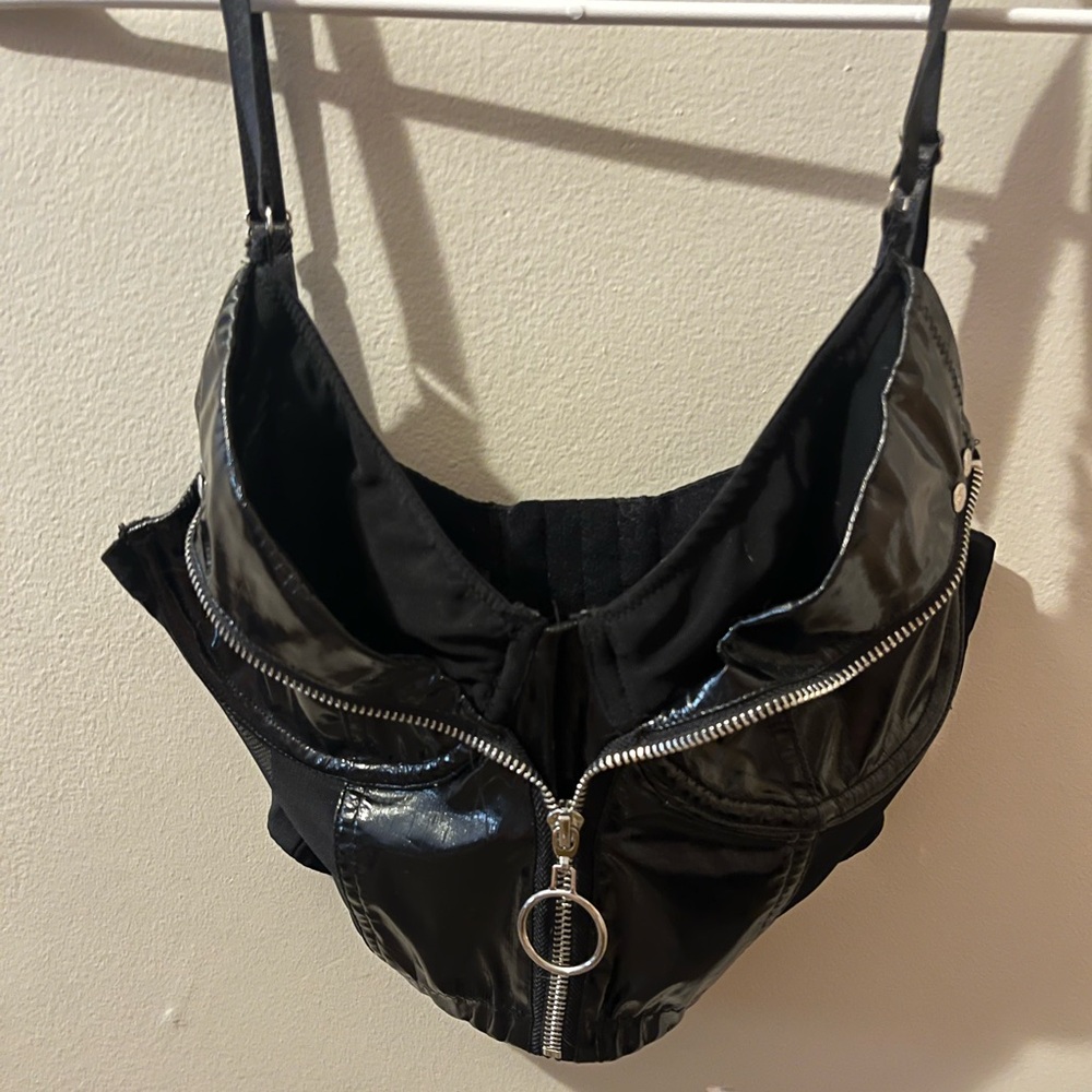 Frederick’s of Hollywood x Forever 21 Black Leather Mesh Top—Size M